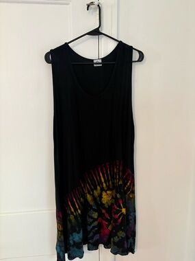 Unique Batik Black Sleeveless Tie-Dye Hem Tank Dress